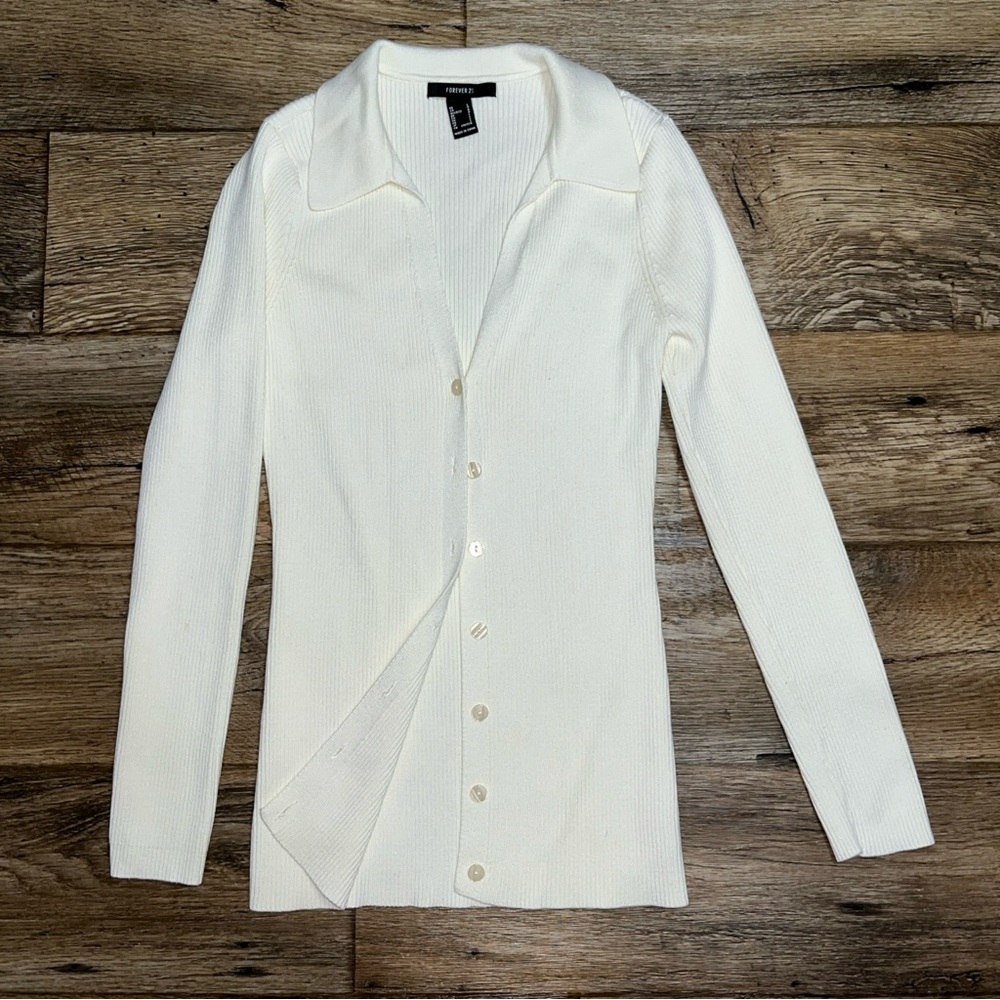 Forever 21 Cream Collared Cardigan